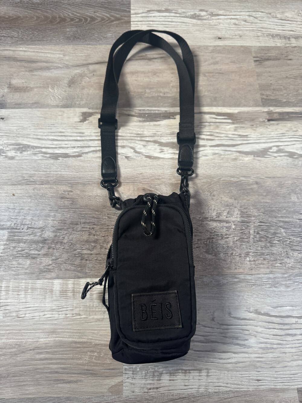 BEIS Black Water Bottle Sling Crossbody Bag Nylon Travel Gym Hiking Bottle Pouch